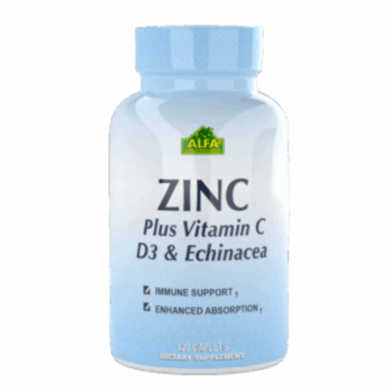 Zinc Plus Vitaminc C, Vitamin D3 y Echinacea 120 Capsulas - ALFA VITAMINS