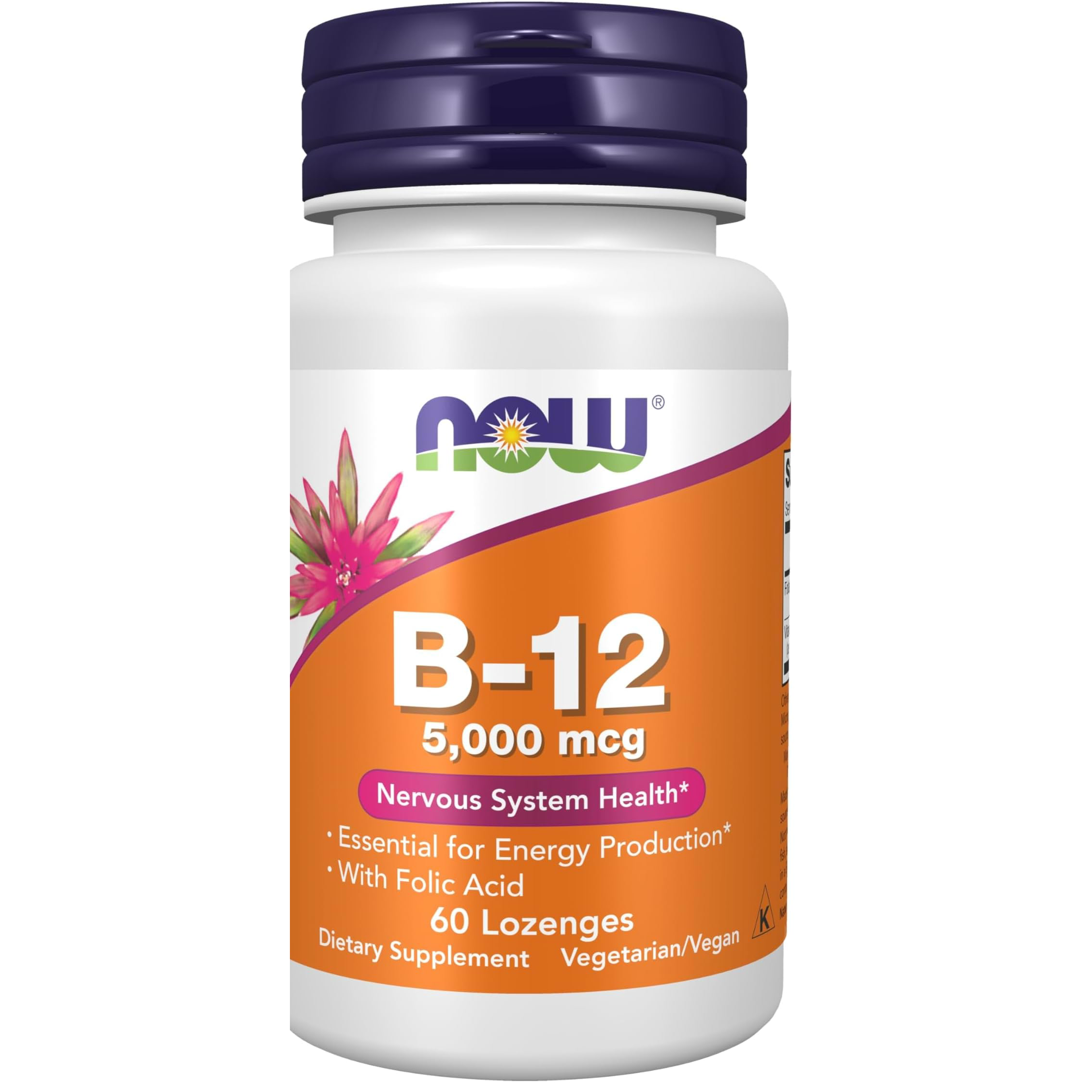 Vitamina B-12 5,000mcg + Acido Fólico 60 Tabletas Masticables - NOW Foods