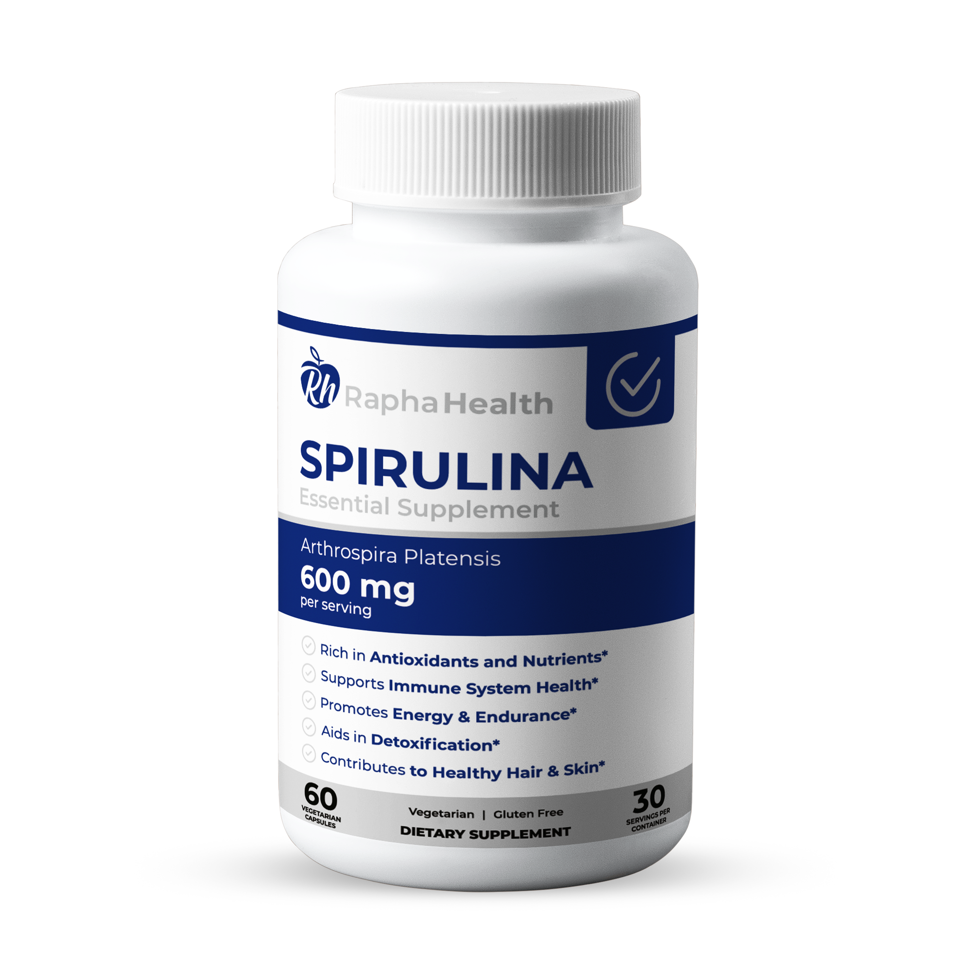 Espirulina con Vitamina B6 y B12 (1,000 mg) 120 Cápsulas Vegetarianas - Rapha Health